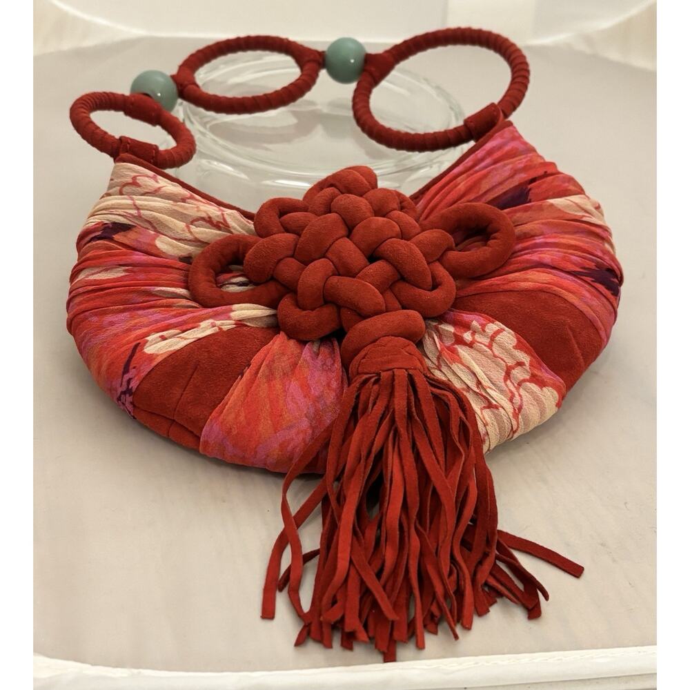 Shanghai Tang Vintage Red Silk EVENING BAG/Eternity Knot/Tassel/Jade/Dustbag
